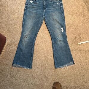 MOTHER Blue Ankle Cropped Jeans with Distressed Details